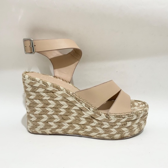 SIGERSON MORRISON Arien platform wedge Espadrilles Beige Nude leather sandal 8.5 - Picture 10 of 14